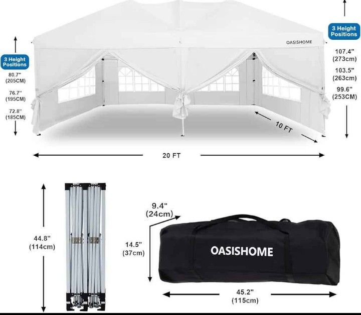 OASISHOME (White) 10'x20 Pop-up Gazebo/ Canopy-like new.