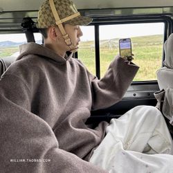 Brown wool fleece hoodie sweatshirts