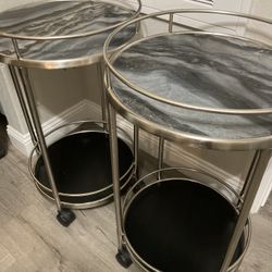 (2) Marble & Wood Bar Carts