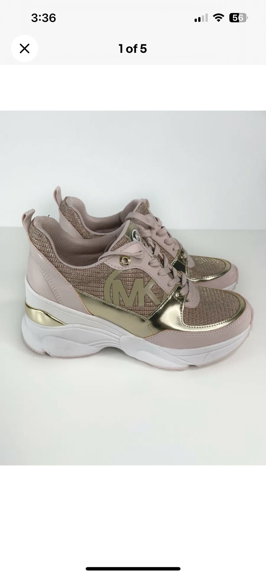 Michael Kors MK Mickey Trainer Wedge Sneakers Woman Size Pink Gold