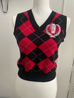 My Chemical Romance Argyle Knit V-Neck Sweater Vest Sleeveless S Red/Black
