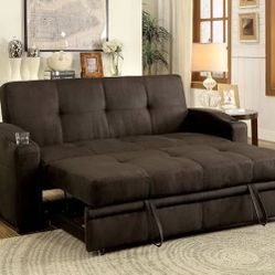 Great Seller! Back In Stock! Anthony Sofa bed-built in cup holders-tufted cushion-brown fabric Now On Sale 639.00 Free Delivery 🚚 