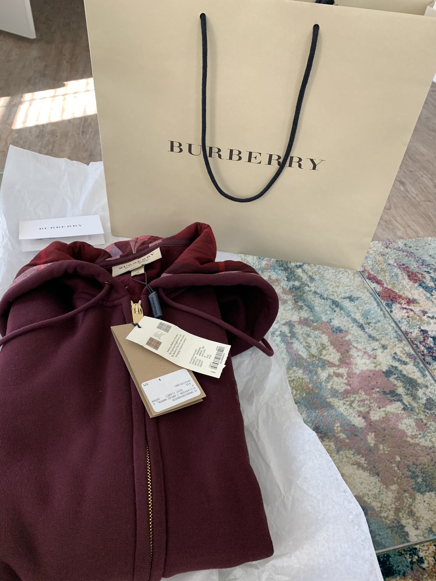 Brand new Size Medium Burberry Cotton Hoodie with Hoodie Print!