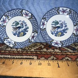 Pair Of Antique Blue & White Porcelain Plates Yuan Wood & Sons England 