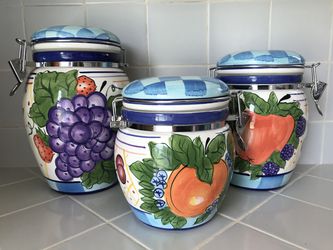 Capriware Michael's Orchard Hand Painted Canister Set Fruit Graduated Set Of 3