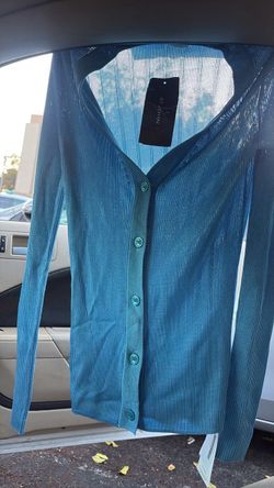 St. John Teal Ribbed Knit Cardigan