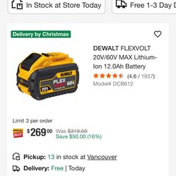 DEWALT FLEXVOLT 20V/60V MAX Lithium-Ion 12.0Ah Battery