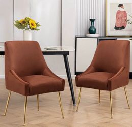 Set of 2- Velvet Upholstered Side Chair With Gold Legs with Pull Handle