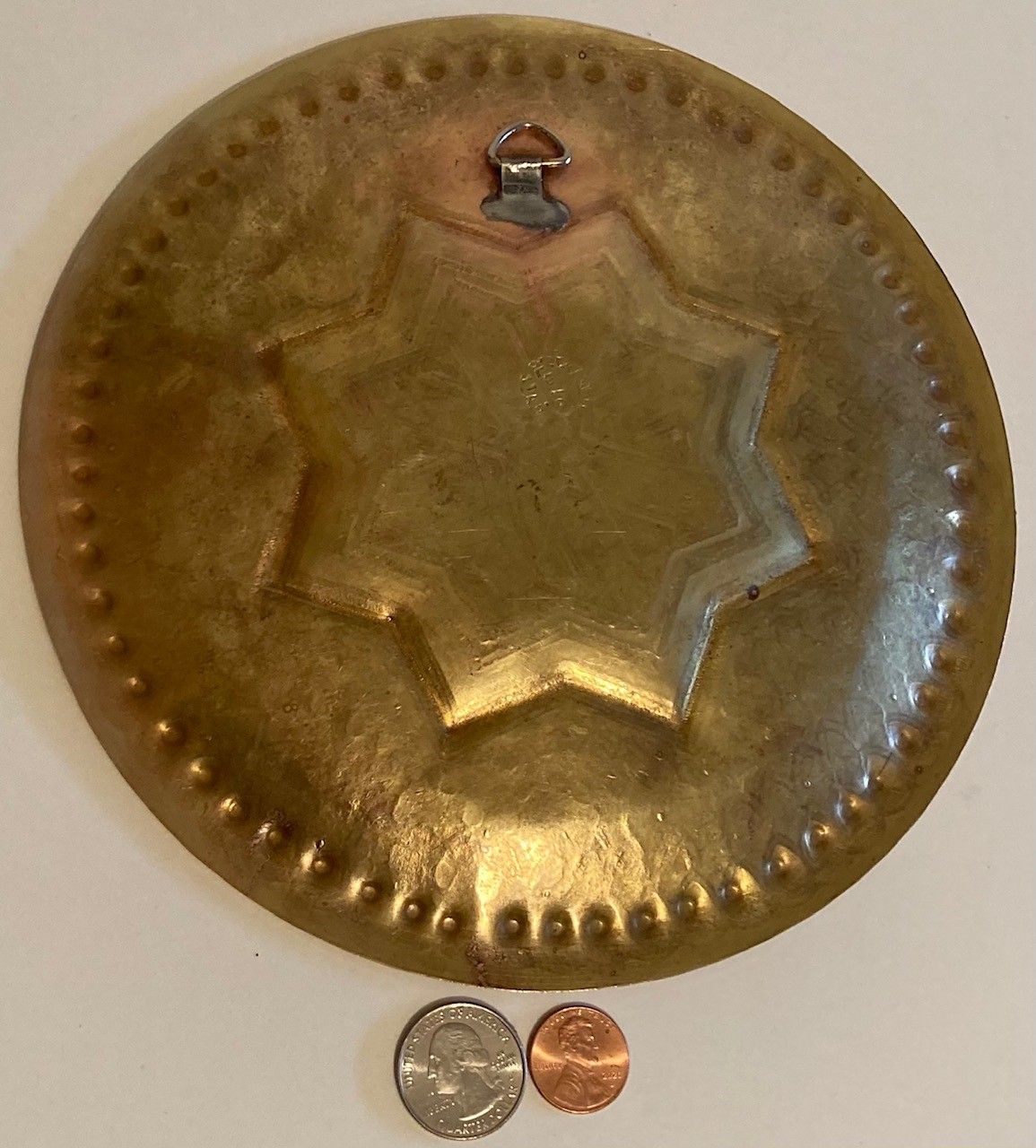 Vintage Metal Brass Plate, Wall Hanging, Religious, Intricate Design, 8" Wide, Wall Decor, Table Display, Shelf Display