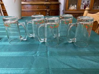 Libbey Holly & Ribbon Design Christmas Beer Mugs