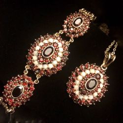 Sterling 14k gold Plate Garnet & opal Bracelet Pandant Set