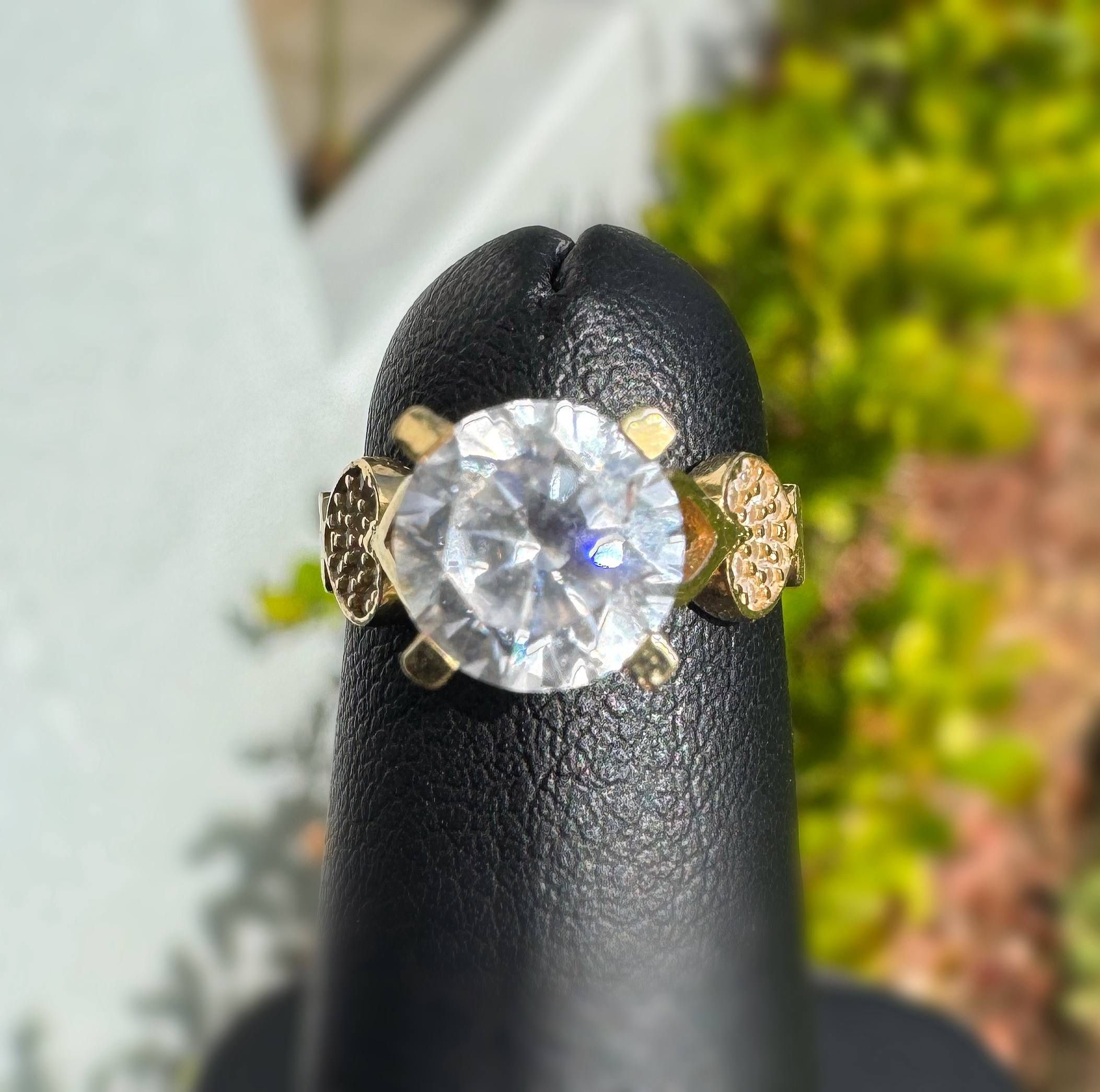 Jewelry 14k solid yellow gold white CZ stone 1.20CTW heart ring size 4.00