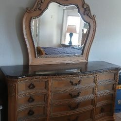 Carved Wood  Bedroom Set With Marble Top
