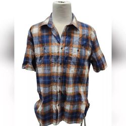 Lake & Trail Size XL Blue Orange Plaid Button Down Shirt