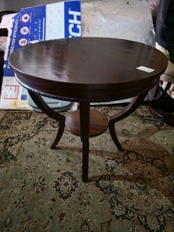 Round Dark Wood Side Table with Lower Shelf