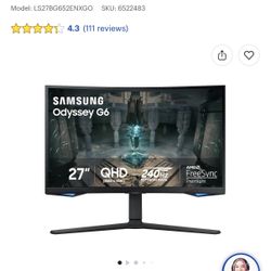 Samsung 27" Odyssey QHD G65B Curved Gaming Monitor