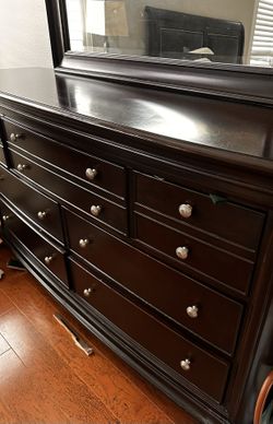 Dark Brown Wood Dresser With Mirror And Nightshade