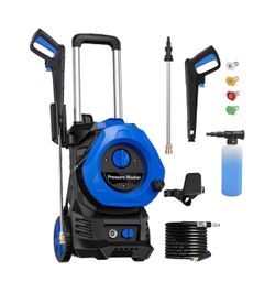 Electric Pressure Washer 1290 PSI 1.2 GPM with 25 FT Hose, 16.4 FT Power Cord, Soap Tank, 4 Nozzles, Blue Car Wash Machine for Heavy-Duty Patio and Ve
