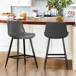 Dark Grey 24 in. Low Back Metal Frame Counter Height Bar Stool 