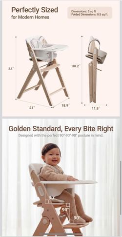 Momcozy DinerPal Wooden High Chair for Babies & Toddlers, Natural Wood