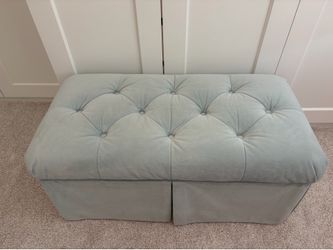 VELVET STORAGE BENCH– light blue velvet