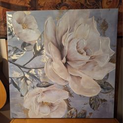 Floral Wall Art  (30"x30"x1") Grey/ Ivory/Green