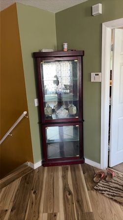 Corner glass wood chest figurine display