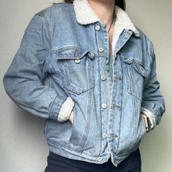 John galp -Sherpa -linen vintage denim jacket  Size Small 