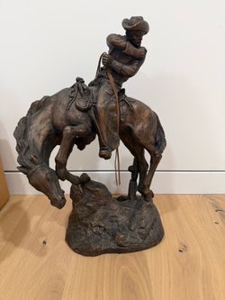 Large Western Cowboy on Horseback Sculpture – Faux Bronze – 18” – Heavy