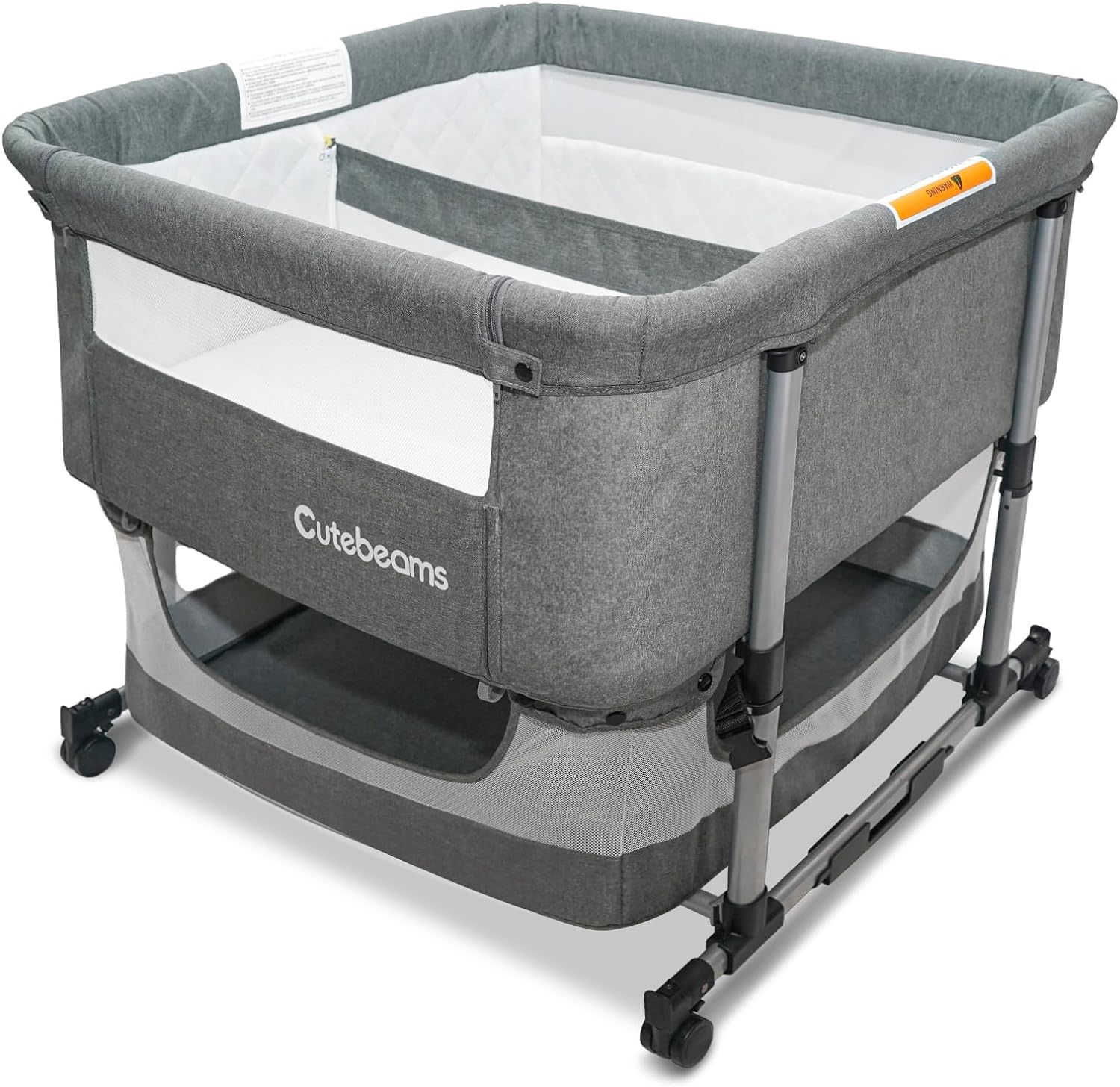 cutebeams 4.7 Twin Bassinet for 2 Babies, 3 in 1 Bedside Co Sleeper Double Bassinet for Twins, Rocking Bassinet for Baby with Wheels and Storage Baske
