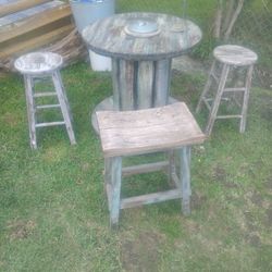 Homemade Table And Stools With Ice Bucket 