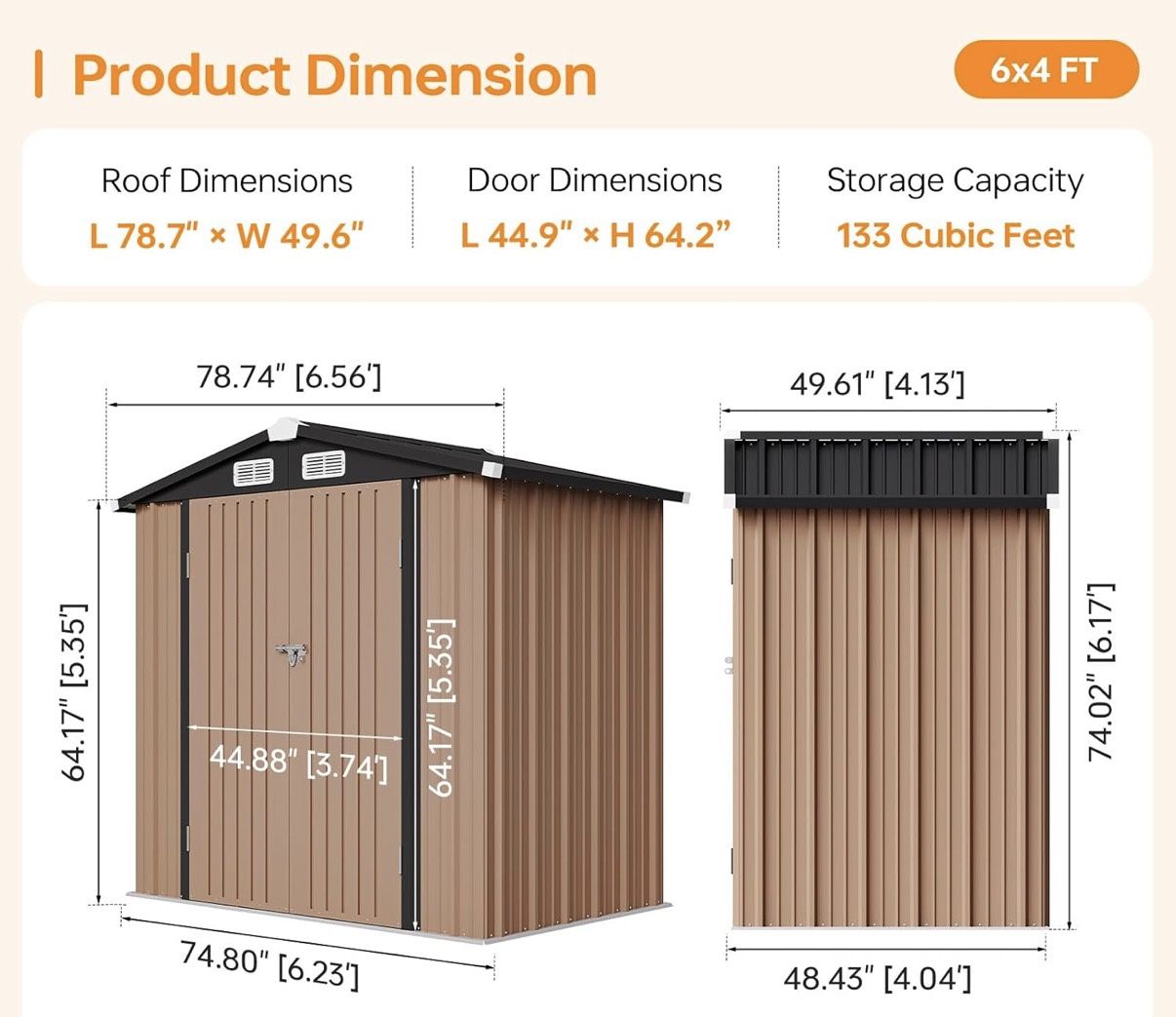 6x4 FT Outdoor Storage Shed with Base