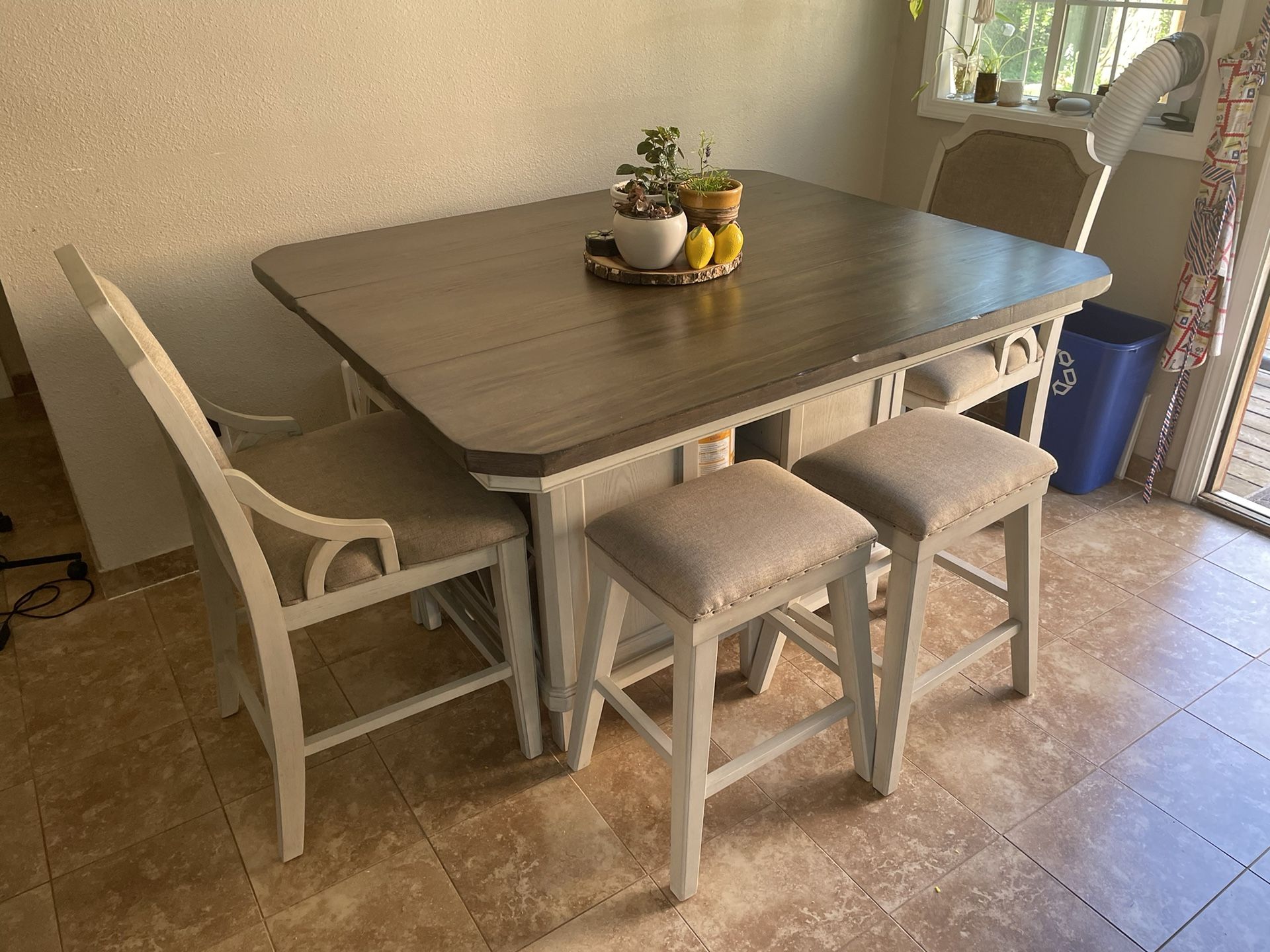 7 Pieces Counter Height Farmhouse Style Expandable Wood Dining Table