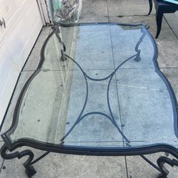 Midcentury Wrought Iron Coffee Table with Beveled Glass Top, 1940s-1960s