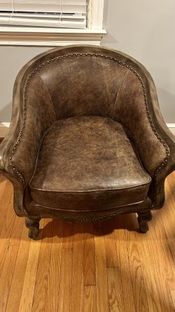 Brown Leather Club Chair With Clawed Feet