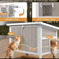 Insulated Cat House Outdoor Weatherproof Feral Cat Shelter for Winter, All-Round Foam Insulation Wooden Pet House for Outdoor Cat with Raised Base, Op