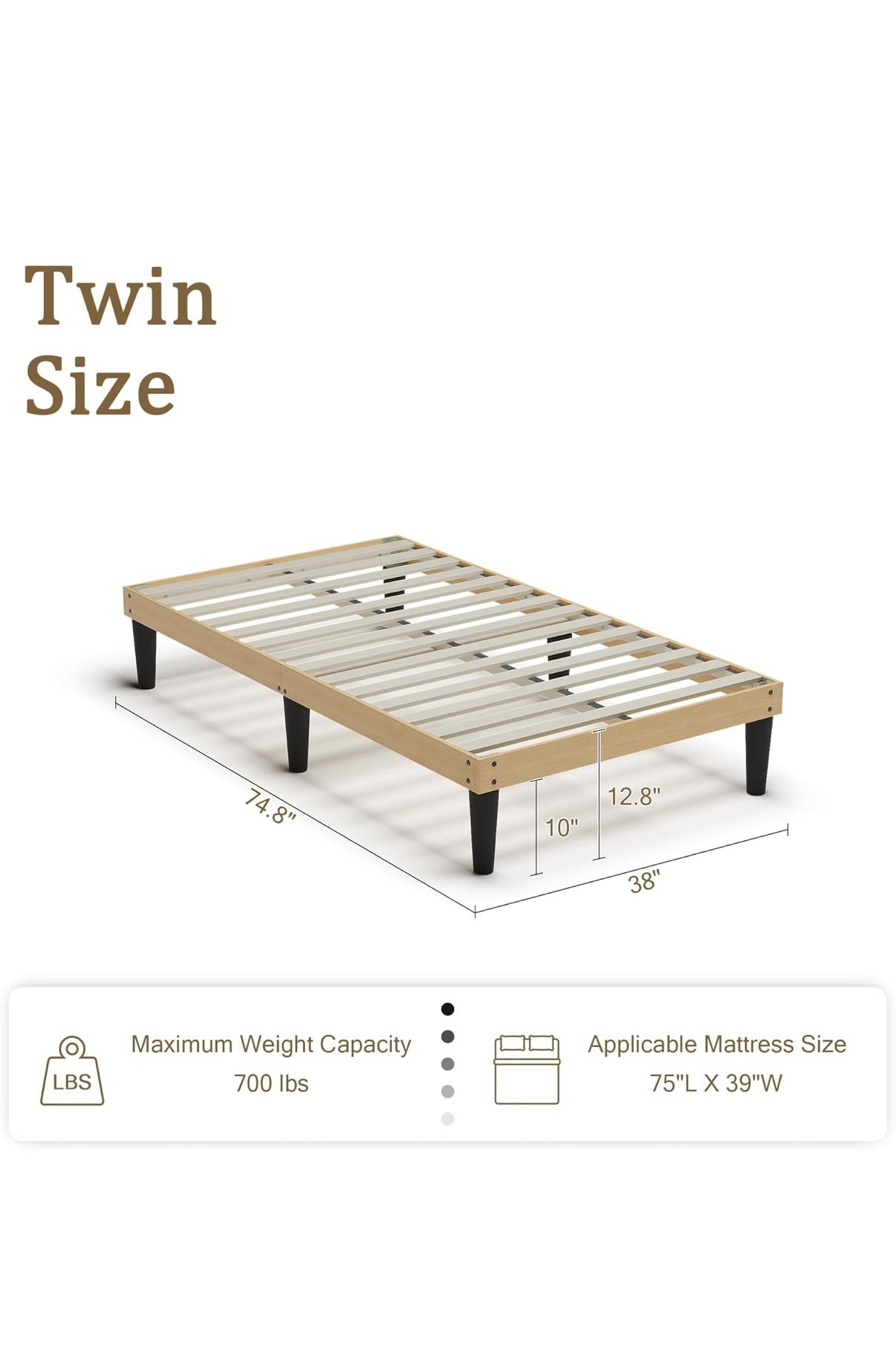 New Yumori 12.9 Inch Minimalist Style Twin Size Bed Frame, Wood Platform Bed with Wood Slat. Russell/Boulder Area