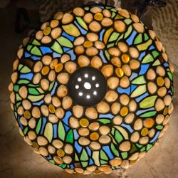 exquisite vintage custom handcrafted stained glass and seashell lampshade 12 in