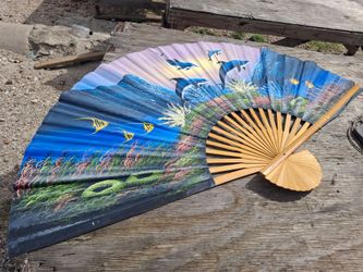 Large hand painted Dolphins Fan