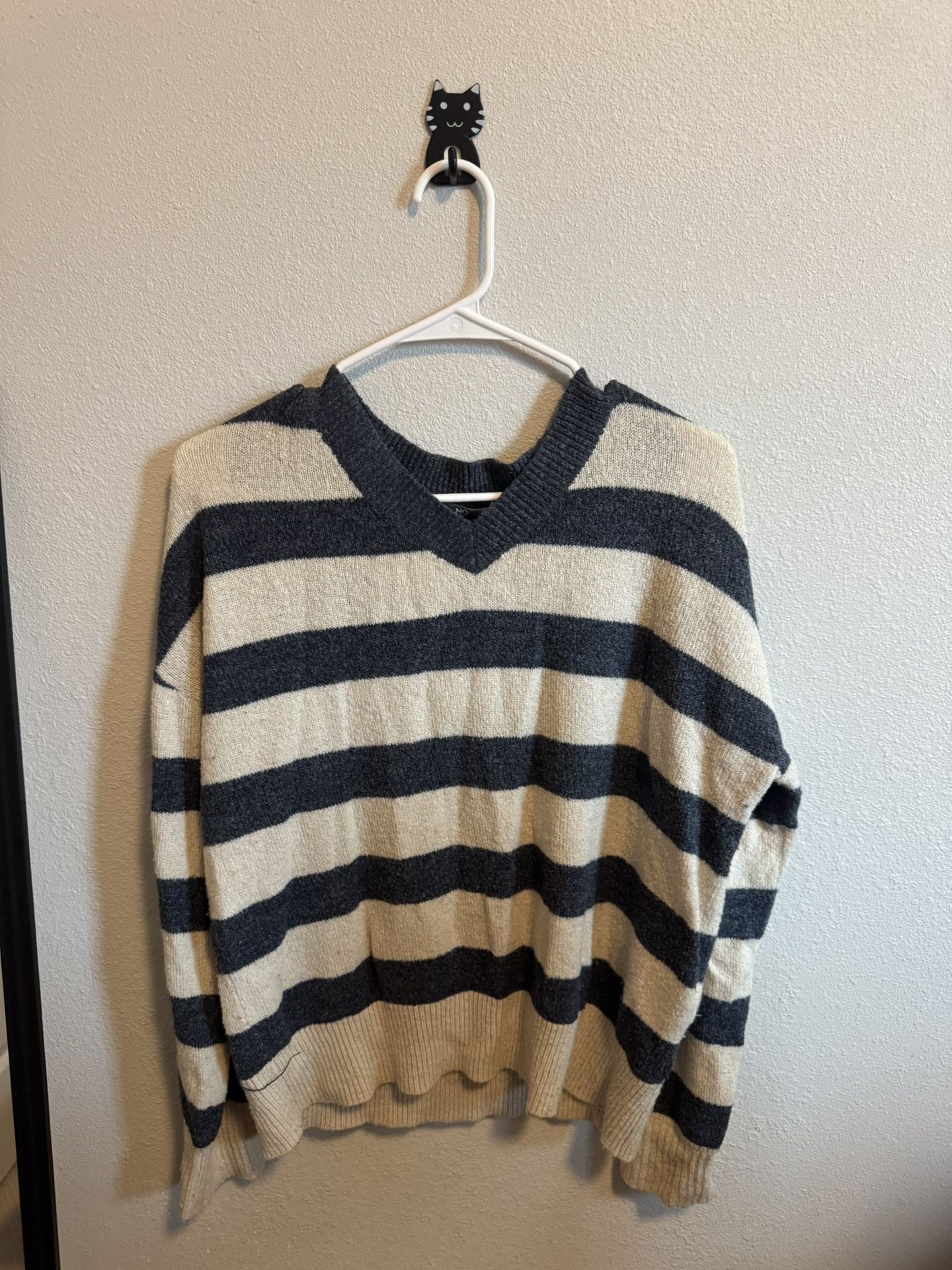 Navy and cream striped sweater