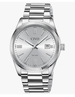 Stainless Steel Analog Silver Men's Dress Wrist Watch with Date Easy to Read