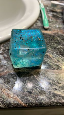 Teal Glitter Resin Cube Decor Piece