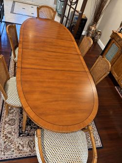 Vintage 1950s Louis XVI Style Dining Table & 6 Cane Back Chairs