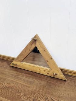 3 Hook Rustic Hat Coat Triangular Wooden Vintage Wall Mirror Western Decor