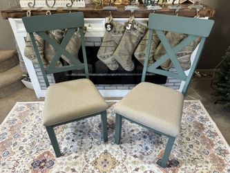 NEW**Roundhill Furniture Prato Two-Tone Wood Cross Back Upholstered Dining Chairs, Set Of 2, Blue