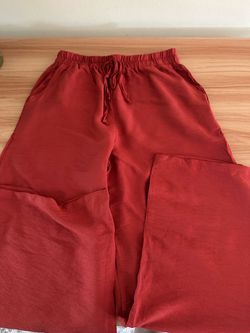 Red Wide-Leg Drawstring Pants M
