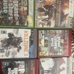 Four PS3 games, two Xbox 360 games grand theft auto. Kill zone and other games.