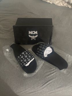 MCM Monogram Slide Slippers black