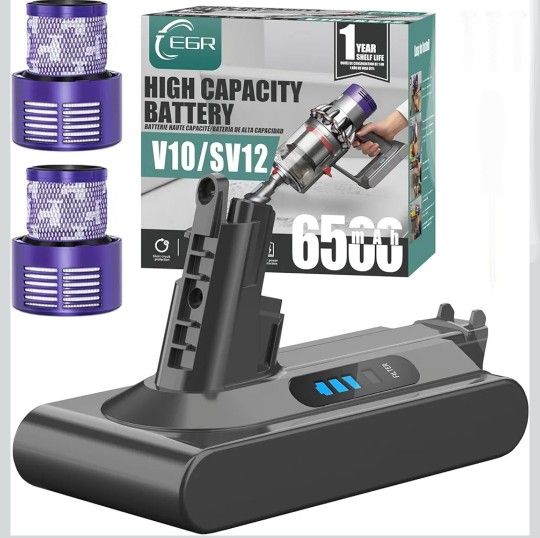 EGR Battery Replacement Compatible with Dyson V10 Animal/Absolute/Fluffy/Motorhead SV12 Cordless Stick Vacuum Cleaner with 2 Filters 