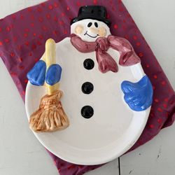 Fitz and Floyd Omnibus Yule Snowman Vintage Holiday Serving Plate Christmas and additional Snowman Candy Dish
